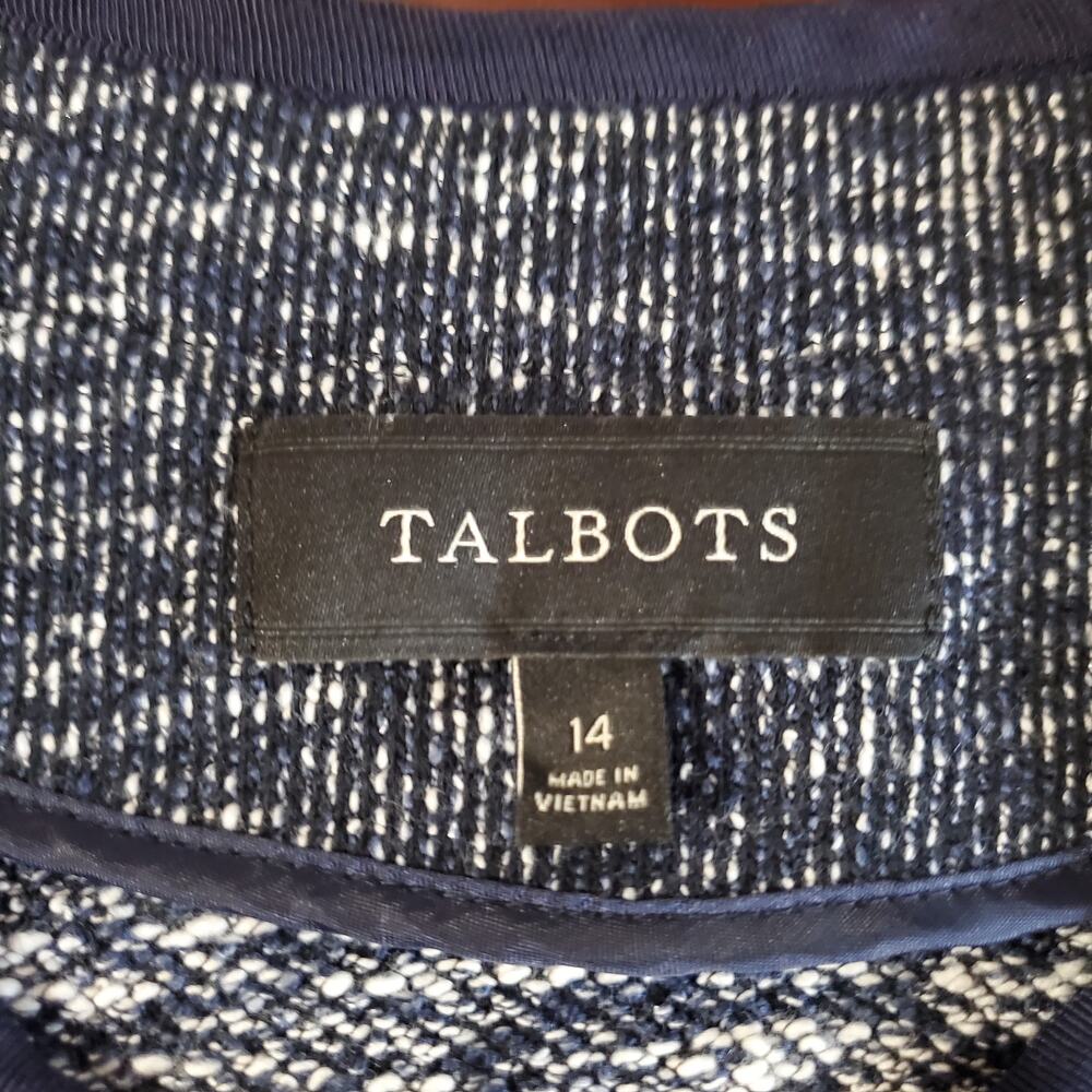 Talbots NWOT Tweed Knit Full Zip Blazer Jacket Sz 14 Navy Blue Career Old Money - Picture 7 of 10
